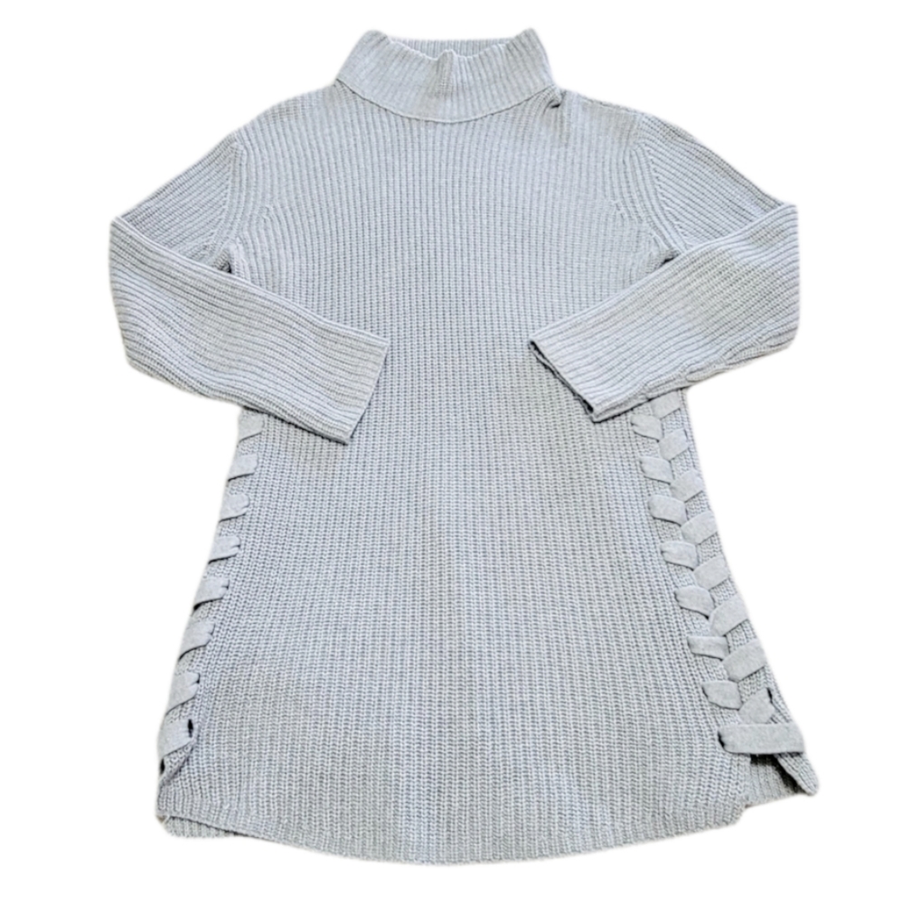 Halogen Mock Neck Long Sleeve Braided Sides Gray Knitted Sweater Size M